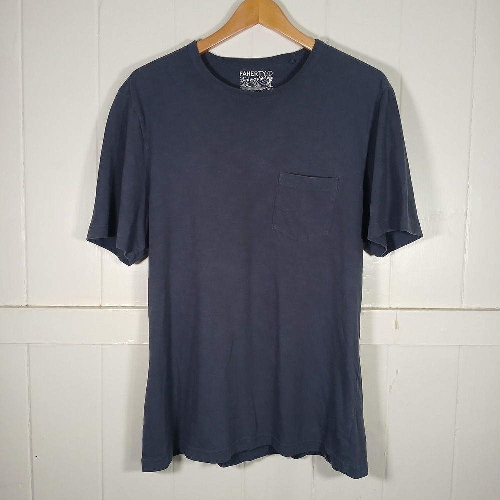 Faherty Pocket Tee Men Large Navy Sunwashed Organic Cotton MKC0089-DUY
